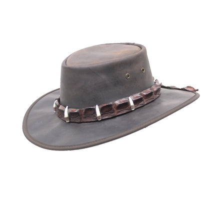 BARMAH 1033MC Leather Hat with Croc Leather Band and 5 Croc Teeth