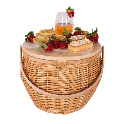 Pinewood Top Round Insulated Picnic Basket - Flora by AVANTI